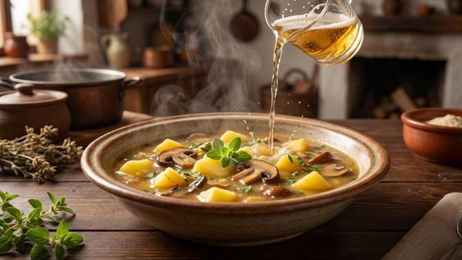 Bramboračka už nebude chutnat obyčejně: Tato deci piva v hrnci okamžitě probudí aroma hub