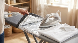 Schovejte pod potah žehlicího prkna vrstvu obyčejného alobalu: Tato zrcadlová finta vyžehlí prádlo z obou stran najednou a bleskově vám vrátí volný čas