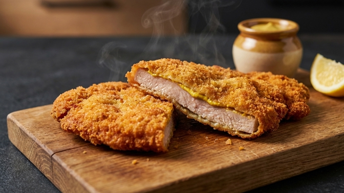 Takhle šťavnaté řízky jste ještě nejedli: Nenápadná vrstva hořčice pod trojobalem zajistí lepší chuť