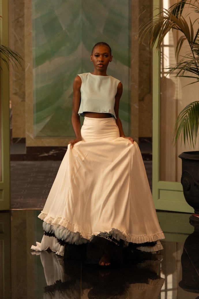 Další barvou, která na přehlídce nechyběla, byla jemná mátová.