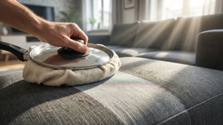 Obalte pokličku na hrnec vlhkým hadrem a přejeďte s ní po sedačce: Tato blesková finta vytáhne zašlou špínu i zápach lépe než drahé tepování