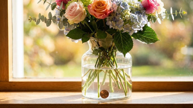 Jak prodloužit životnost květin? Zkuste trik s měděnou mincí ve vodě