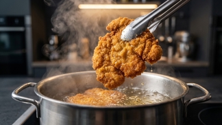 Vykoupejte hotový řízek ve vroucí vodě: Tato bizarní finta okamžitě vyžene olej z trojobalu, ale křupavost mu nesebere