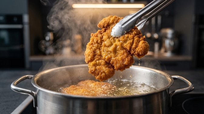 Vykoupejte řízek ve vroucí vodě: Tato finta okamžitě vyžene olej z trojobalu, ale křupavost mu nesebere