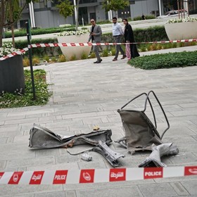 Zbytky dronu co útočil v Dubaji,