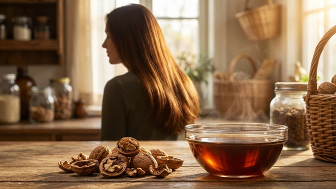 Domácí přeliv na tmavé vlasy: Jak využít skořápky z vlašských ořechů