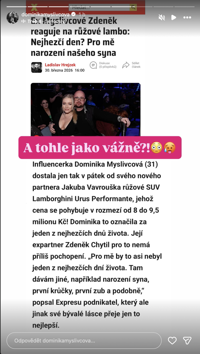 Dominiku rozčílilo Zdeňkovo vyjádření do médií.