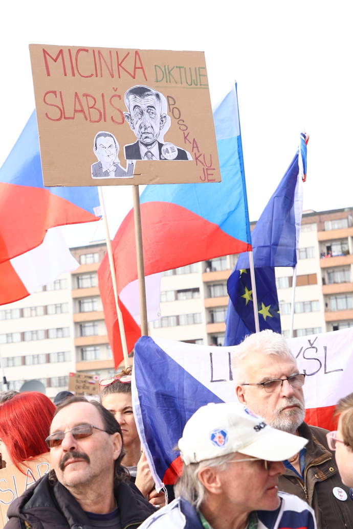 Lidé měli transparenty proti Babišovi nebo Macinkovi.