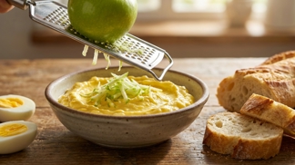 Oklamte těžkou majonézu v misce s vajíčky: Tato jedna nastrouhaná věc z košíku na ovoce dodá pomazánce takovou lehkost, že ji hosté snědí na posezení