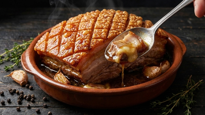 Nůž nechte v šuplíku: Bůček v lázni z černého piva je tak křehký, že ho budete jíst jenom lžící