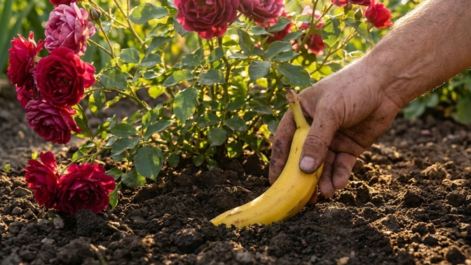 Trik s banánem: Stačí ho zakopat vedle růží a budou se dít zázraky