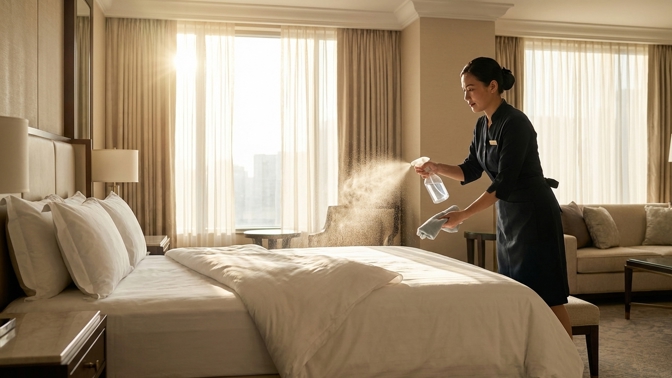 Proč si pokojské v hotelech nosí do pokojů rozprašovač s vodkou? Trik vymaže z ložnice pachy i neviditelné nepřátele
