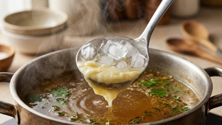 Nedělní vývar už nemusí hodiny chladnout: Tato ledová finta v naběračce z něj vytáhne přebytečný tuk za pár vteřin