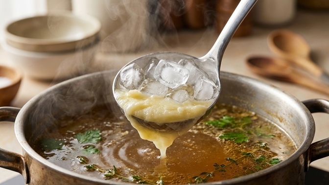 Trik s ledovou naběračkou: Jak rychle sebrat přebytečný tuk z polévky