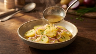 Zapomeňte na majonézu: Jedna lžíce horkého vývaru zajistí ten nejvláčnější bramborový salát, jaký jste kdy jedli