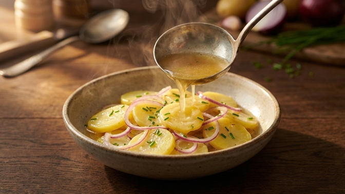 Bramborový salát bez majonézy: Stačí jedna lžíce horkého vývaru