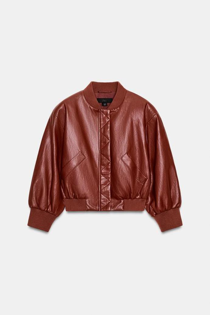 Bomber bunda z imitace kůže s ramenními vycpávkami, Zara, 1199 Kč