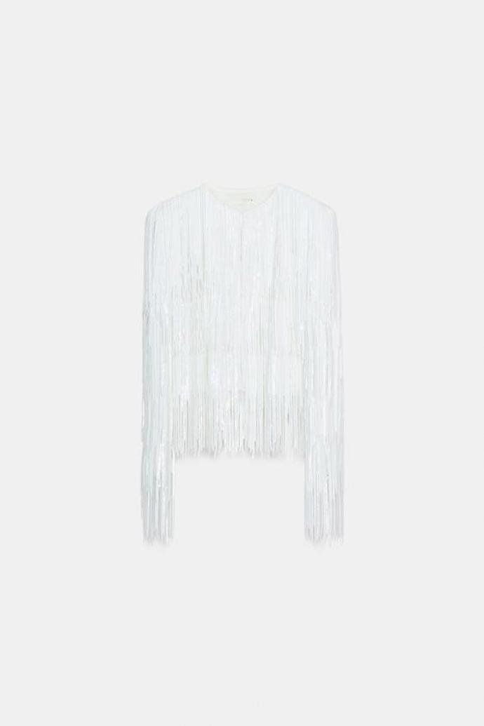 Bunda s třásněmi a flitry, Zara, 2799 Kč