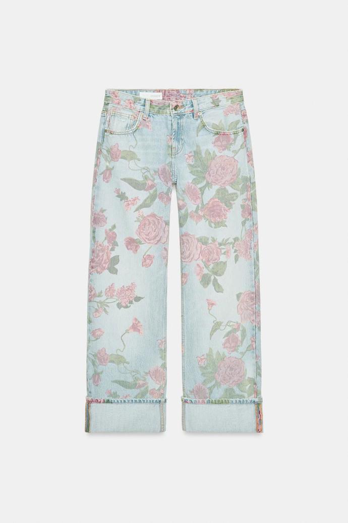 Džíny s květinovým potiskem, Zara, 1199 Kč