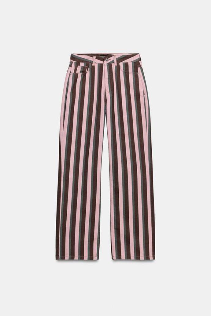 Džíny rovného střihu se středně vysokým pasem a proužky Zara, 849 Kč