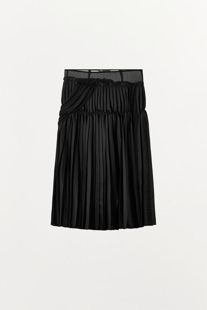 Kombinovaná midi sukně se sklady s nízkým pasem, Zara, 1499 Kč