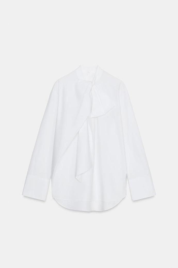 Popelínová košile s vázačkou, Zara, 999 Kč