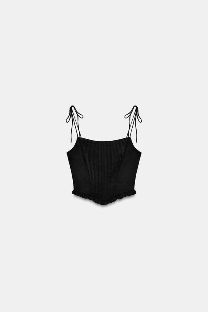 Popelínový crop top korzetového stylu, Zara, 549 Kč