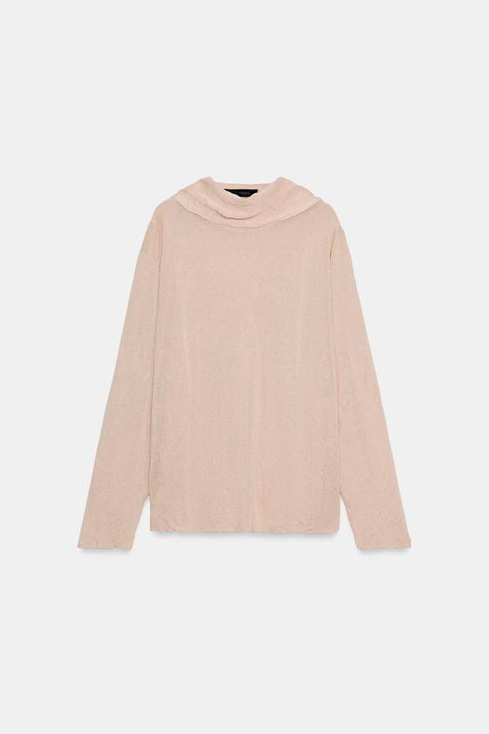 Úpletový svetr s vázačkou a zmačkaným efektem, Zara, 849 Kč