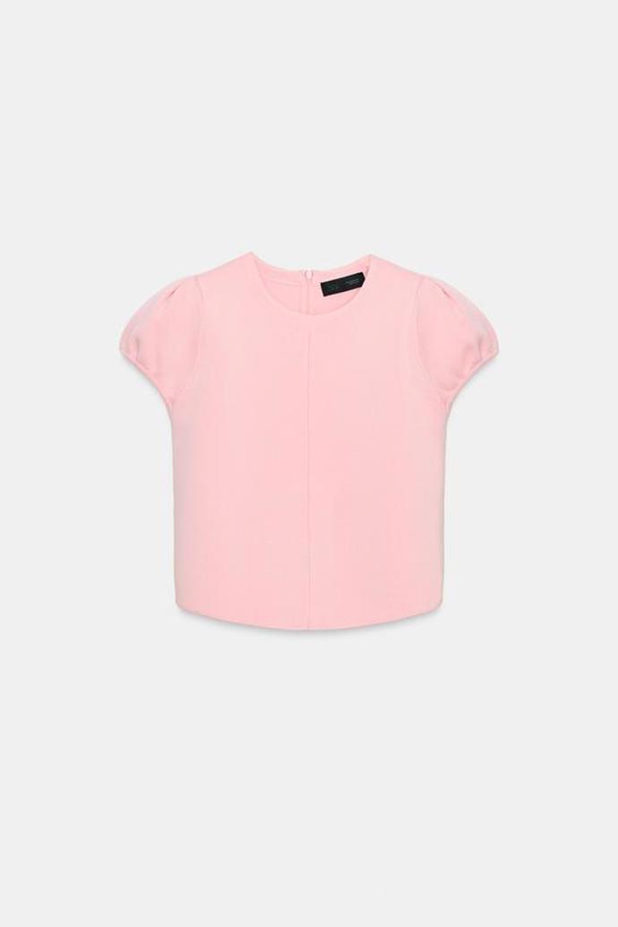 Úpletový top s krátkým balonovým rukávem, Zara, 699 Kč