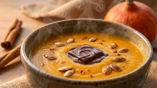 Tato sladká tečka v dýňové polévce vyvolá u stolu tichý úžas: Nenápadná kostička v hrnci zkrotí divoké koření a vytvoří chuťovou senzaci, za kterou by se nestyděl ani šéfkuchař z Mexika