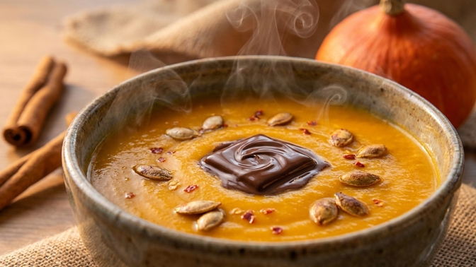 Dýňová polévka s čokoládou: Tajná ingredience pro hlubokou chuť