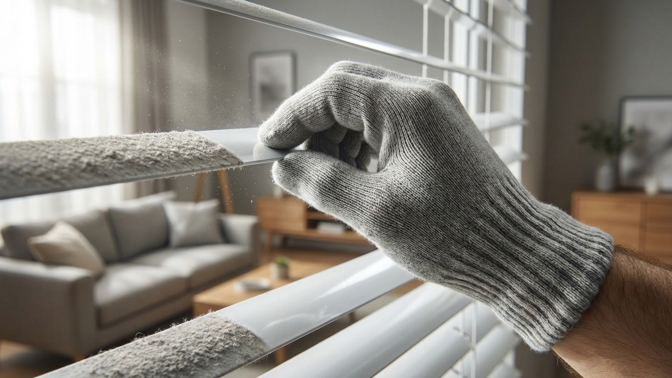 Zdlouhavé drhnutí žaluzií je minulostí: Tato rukavice ze staré ponožky vyčistí obě strany lamel najednou