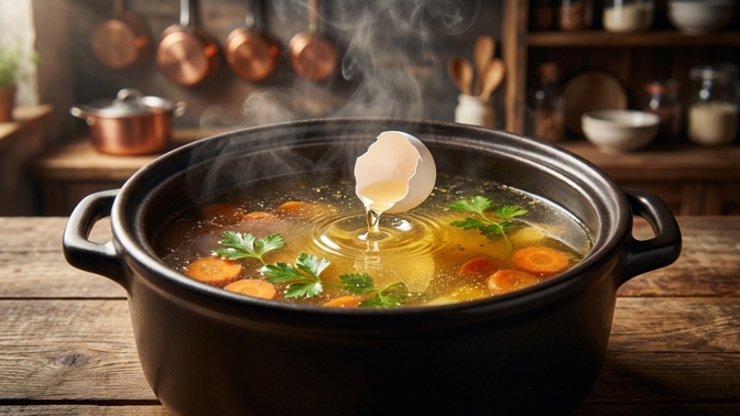 Zakalil se vám vývar? Tato metoda se skořápkou ho bleskově vyčistí