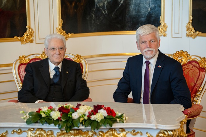 Prezident Petr Pavel a italský prezident Sergio Mattarella.