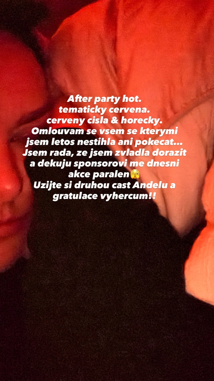 Ewa Farna se z afterparty omluvila skrze sociální sítě.