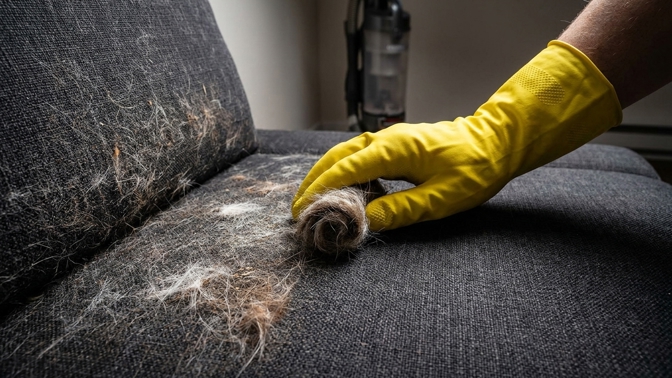 Jak odstranit chlupy ze sedačky? Zkuste trik s gumovou rukavicí