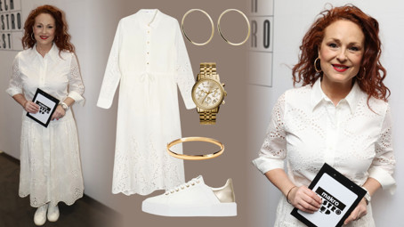 Ultramódní outfit Markéty Hrubešové pro 50+: Bílé košilové šaty jsou jarní hit, seženete je už od 359 korun