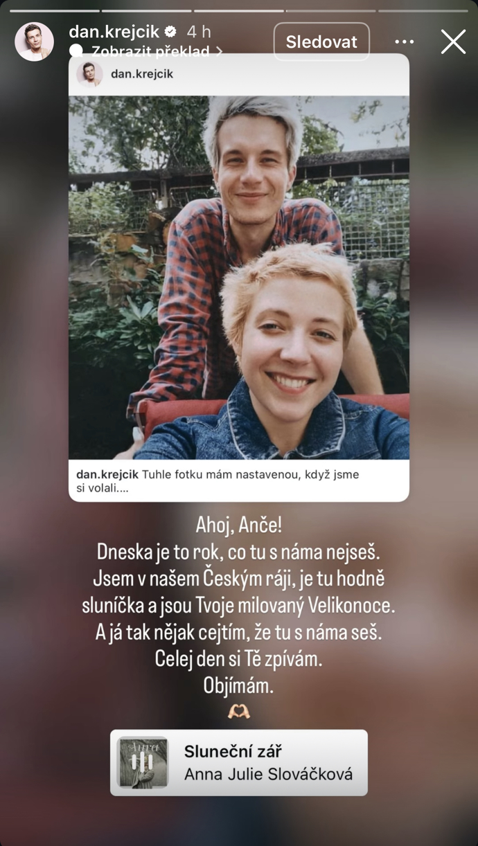 Daniel Krejčík sdílel rok po smrti Aničky dojemný příspěvek.