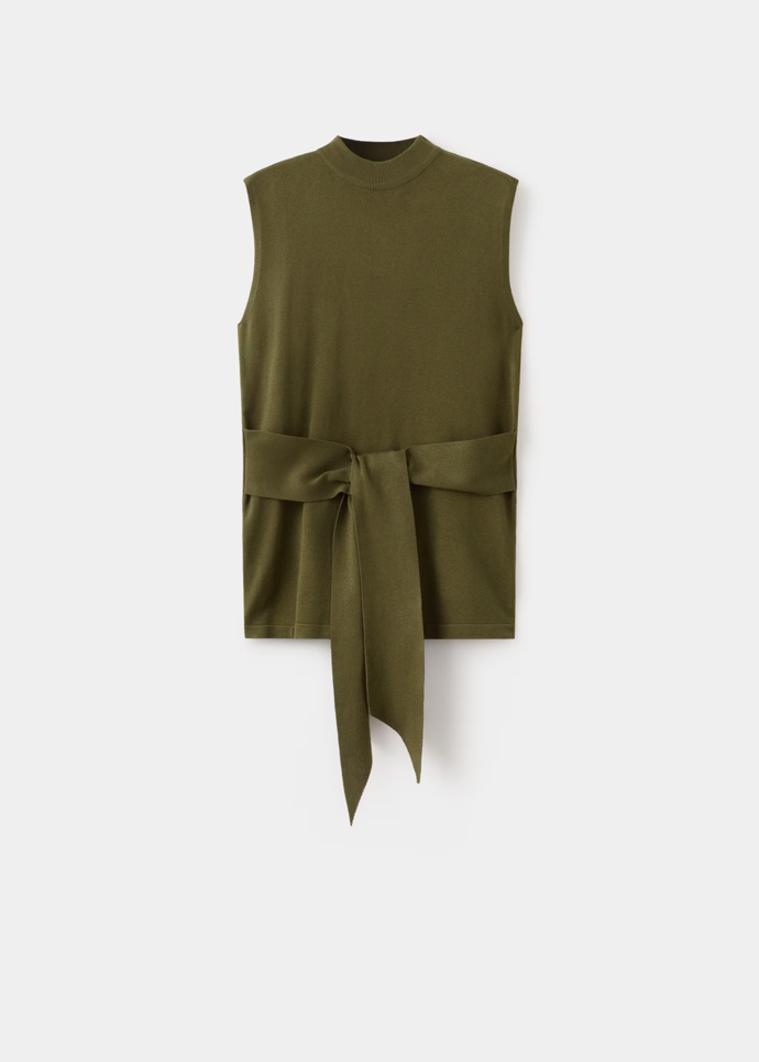 Úpletová vesta s páskem, Mango, 799 Kč