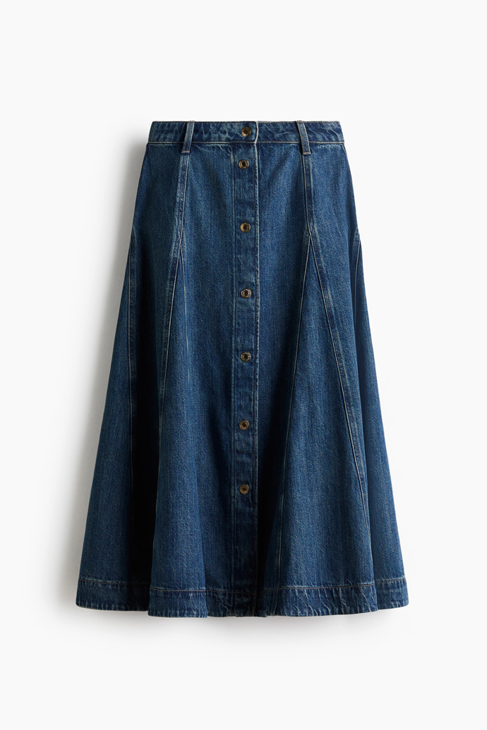 Džínová sukně áčkový střih, H&M, 1049 Kč