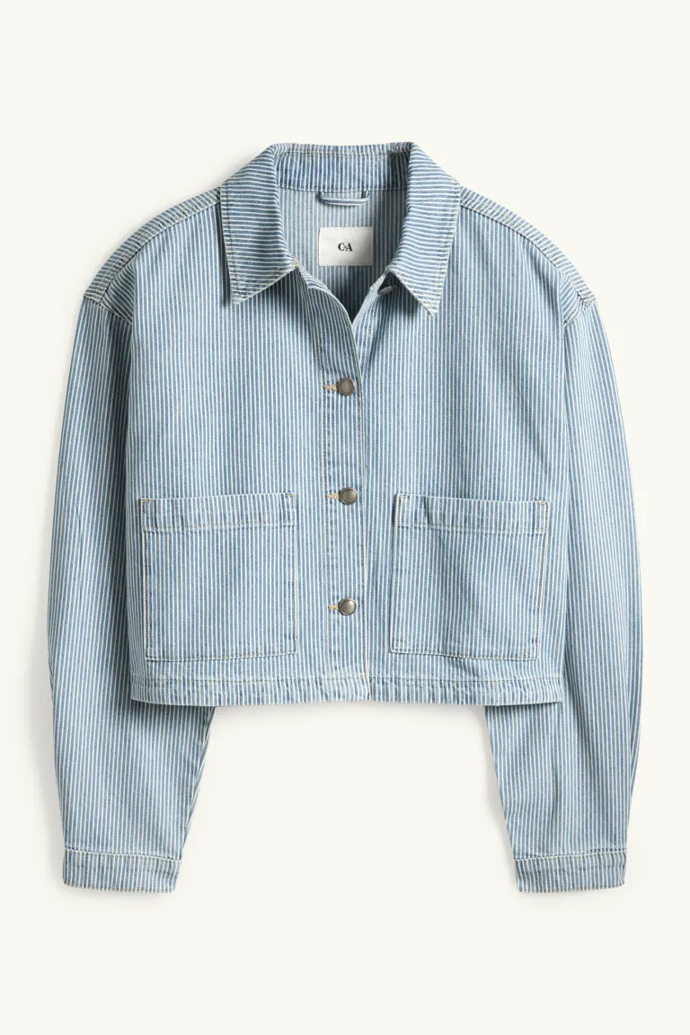 Džínová košilová bunda s proužky, C&A, 798 Kč