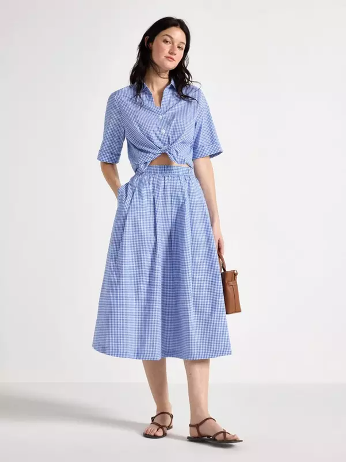 Vzorovaná košile s krátkým rukávem a midi sukně, Lindex, košile 699 Kč, sukně 999 Kč