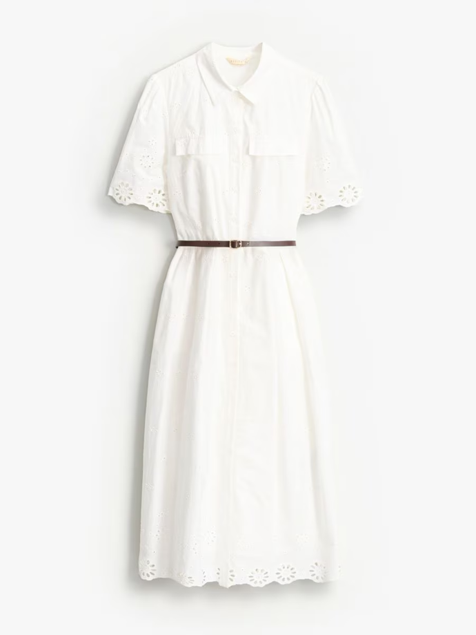 Košilové midi šaty s opaskem a výšivkou, Mohito, 1099 Kč
