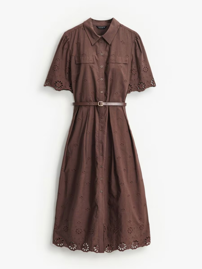 Košilové midi šaty s opaskem a výšivkou, Mohito, 1099 Kč