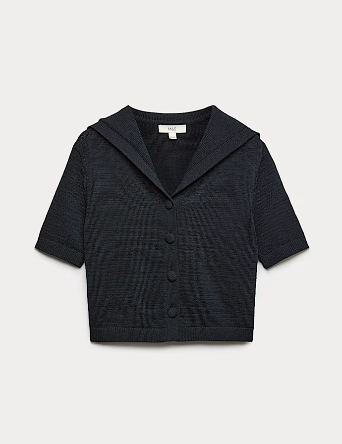 Kardigan s námořnickým límečkem ze směsi bavlny, Marks&Spencer, 999 Kč