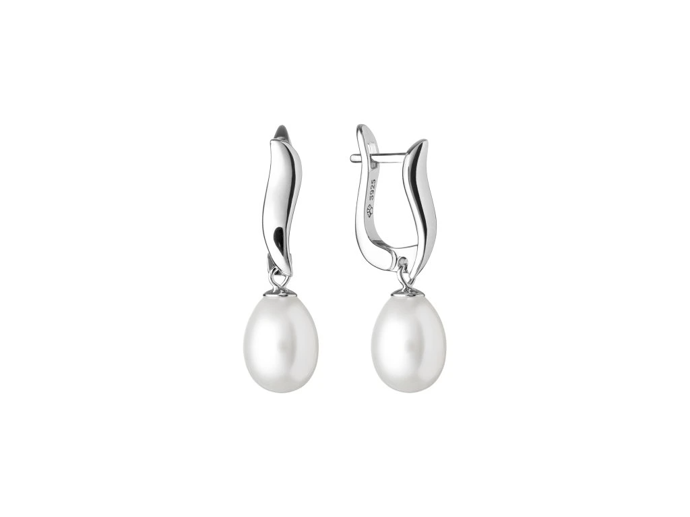 Dámské visací náušnice z rhodiovaného stříbra s bílou sladkovodní perlou, ANNA PERLY, 1590 Kč