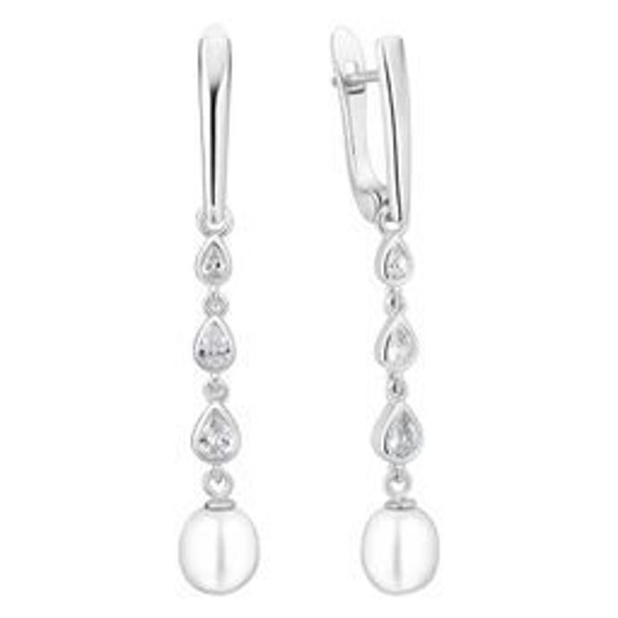 Stříbrné jednoduché visací náušnice s perlou a zirkony, Eppi, 2790 Kč