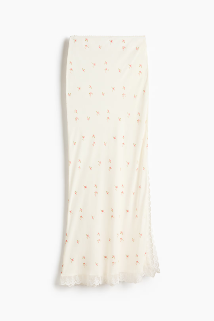 Viskózová sukně s krajkovými lemy, H&M, 859 Kč