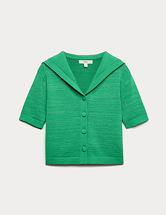 Kardigan s námořnickým límečkem ze směsi bavlny, Marks&Spencer, 999 Kč