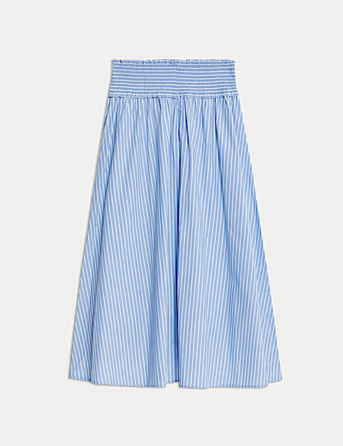 Pruhovaná midi sukně áčkového střihu z čisté bavlny, Marks&Spencer, 1199 Kč